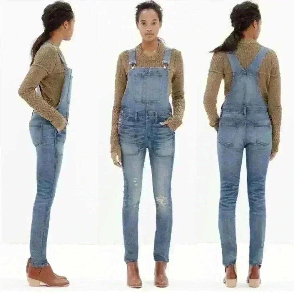 Madewell Skinny distressed Overalls in blue Adrian Wash in size xs